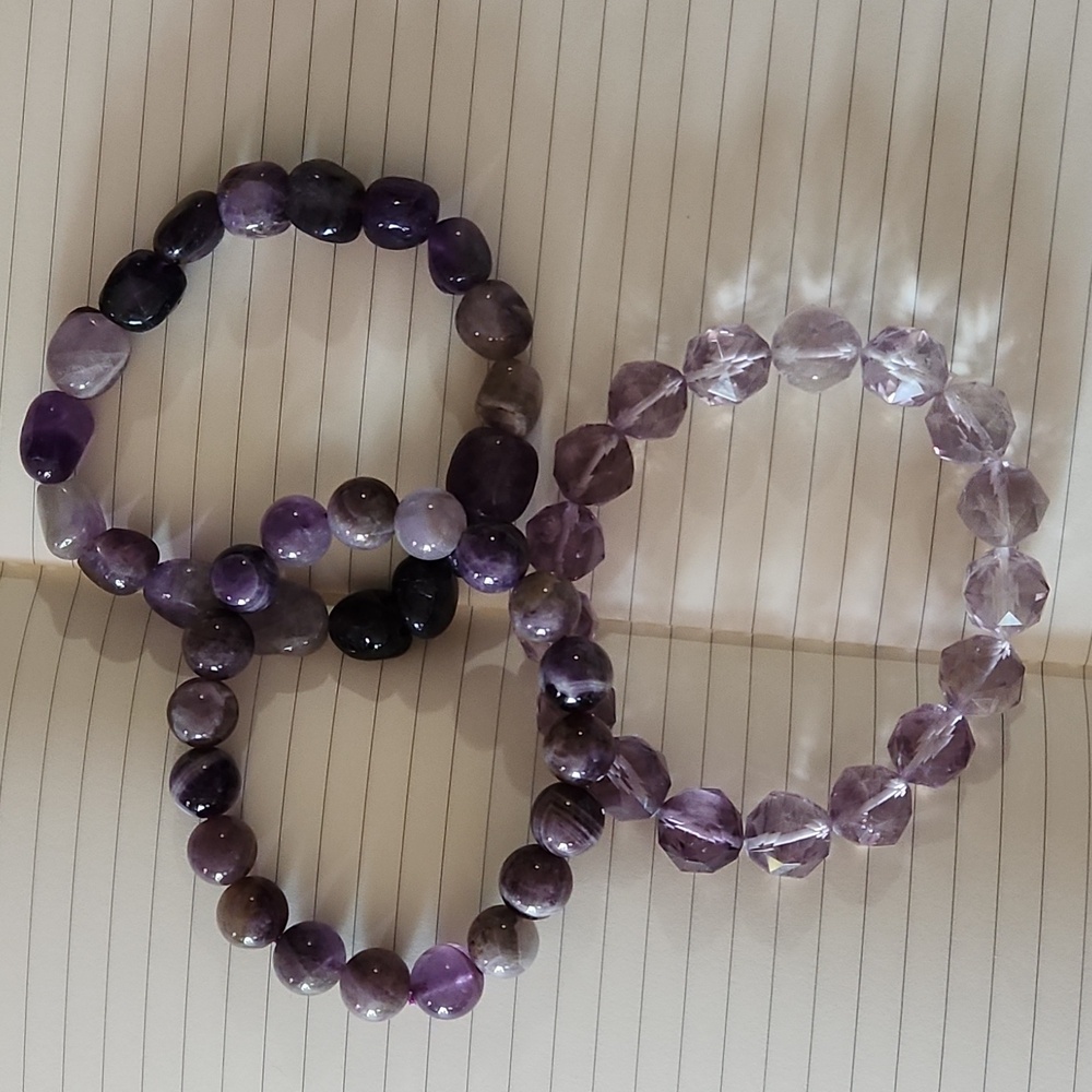 Various Amethyst bracelets. Faceted, Round and nugget style. Price For All 3
